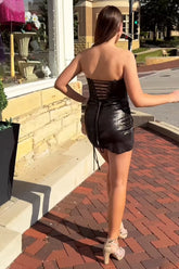 Misshow Black Sweetheart Bodycon Metallic Ruched Short Homecoming Dress/Mini Dress